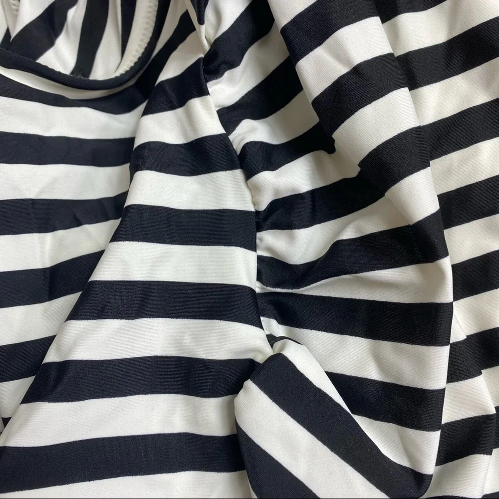 Motherhood Maternity Beach Bump NWT One Piece Swimsuit Black White Stripe Halter